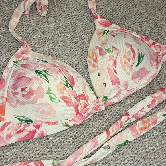 Unique Vintage bikini swim top halter retro‎ padded floral pink and white size M - Picture 3 of 8